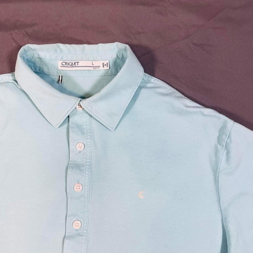 Criquet Mens Performance Polo Shirt Soft Blue Short Sleeve Size‎ L